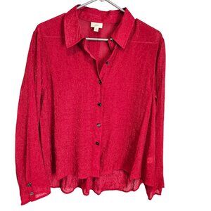 J. Jill Woman Size M Button Up Sheer Blouse Textured Fabric With Shine Colorful